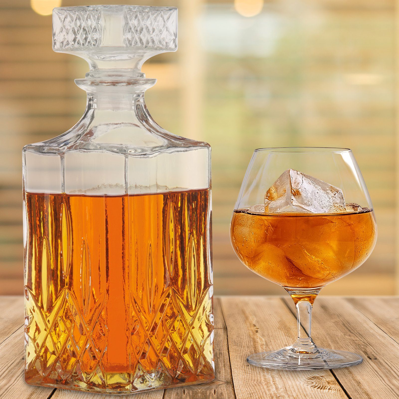 EDCO Dekanter Glaskaraffe 1L Whisky-Karaffe Likörkaraffe Karaffe Weindekanter, Weinkaraffe Cognac Wein Likör Whiskeykaraffe Weinkaraffe Alkohol