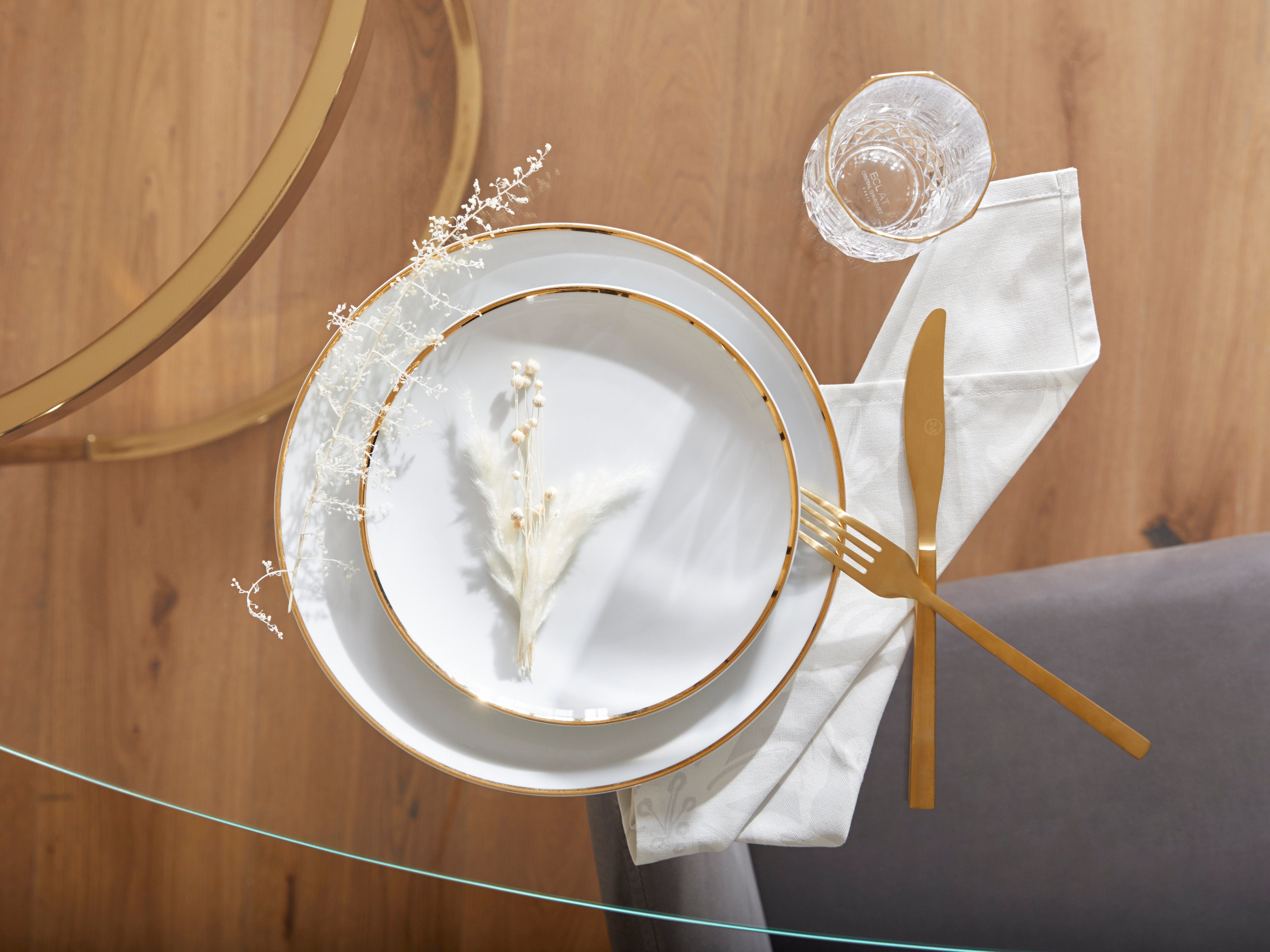 Guido Maria Kretschmer Home&Living Esstisch Treelessy, Gestell Edelstahl, 1 cm starke Tischplatte aus Glas