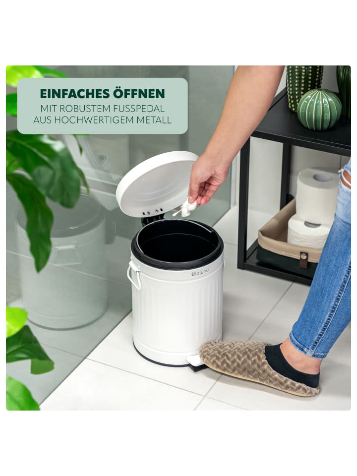 eluno Kosmetikeimer VINTAGE, Treteimer 5 Liter Fassungsvermögen aus weißem Metall günstig kaufen onesize