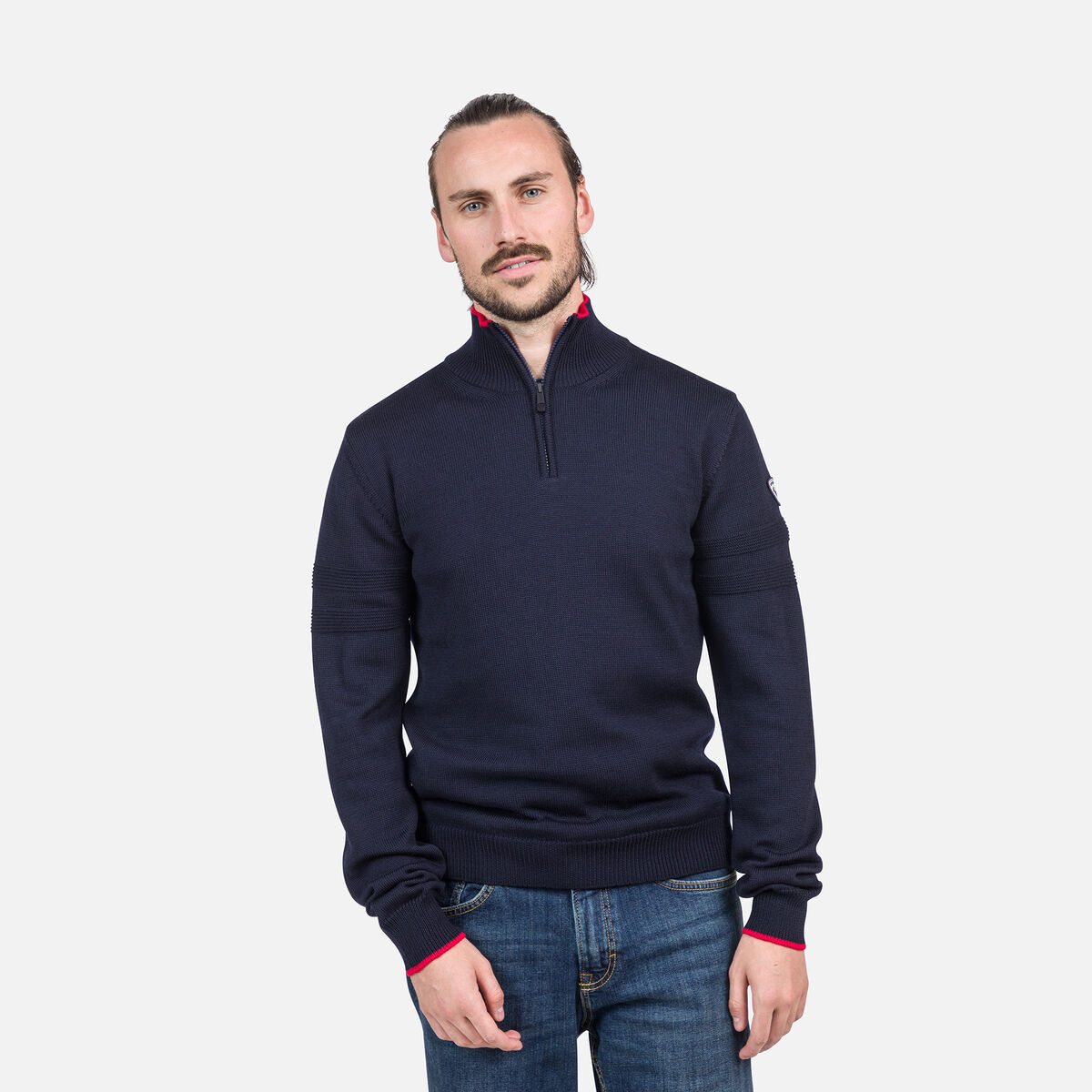 Herrenstrickpullover mit halbem Reißverschluss