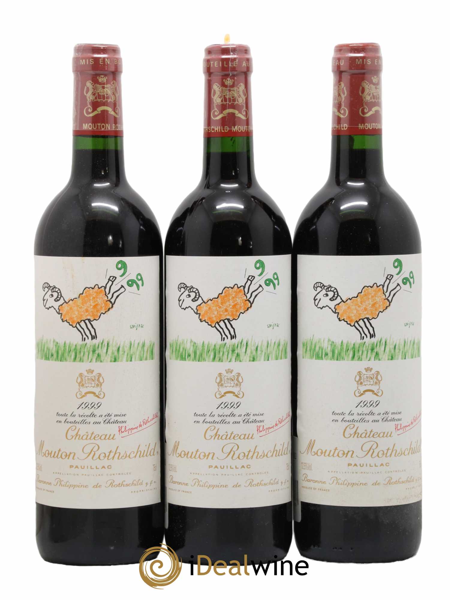 Château Mouton Rothschild 1er Grand Cru Classé  1999 - Lot de 3 Bouteilles