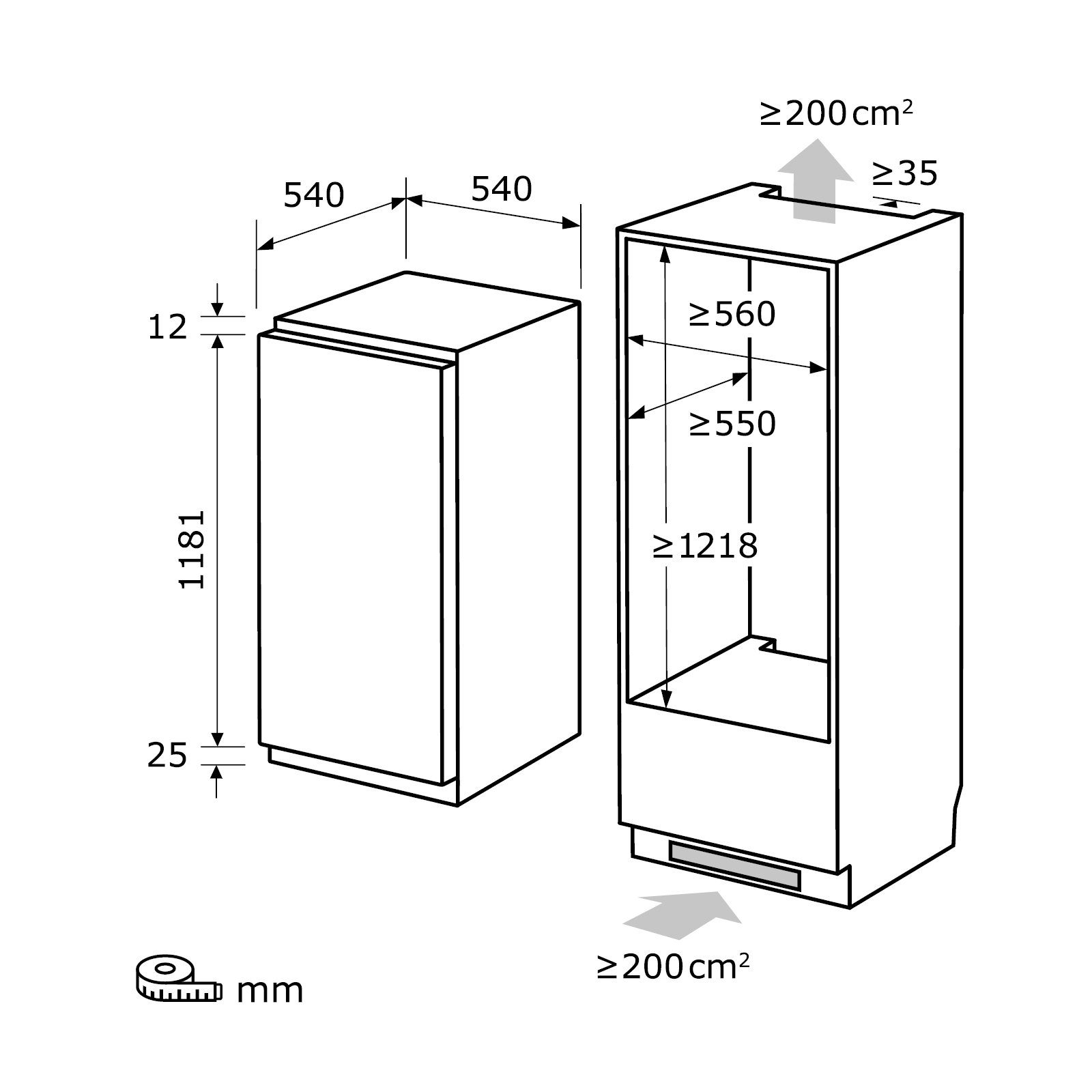 exquisit Einbaukühlschrank EKS201-V-E-040F, 122.7 cm hoch, 54 cm breit, mit elektronischer Steuerung & Super-Kühl-Modus