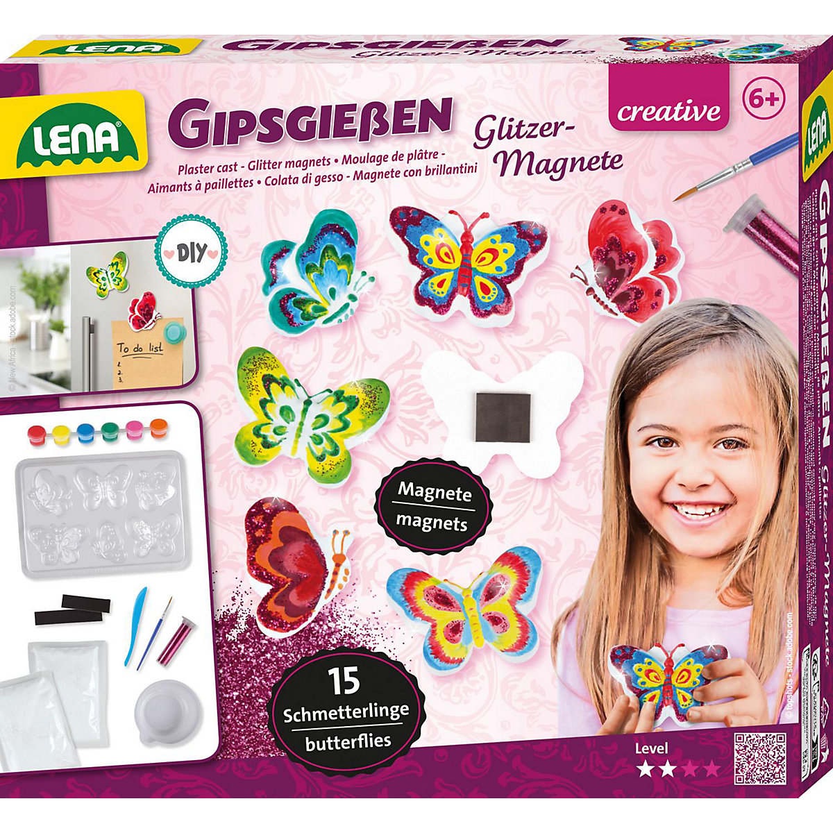Gipsgießen Glitter Schmetterlinge, Faltschachtel