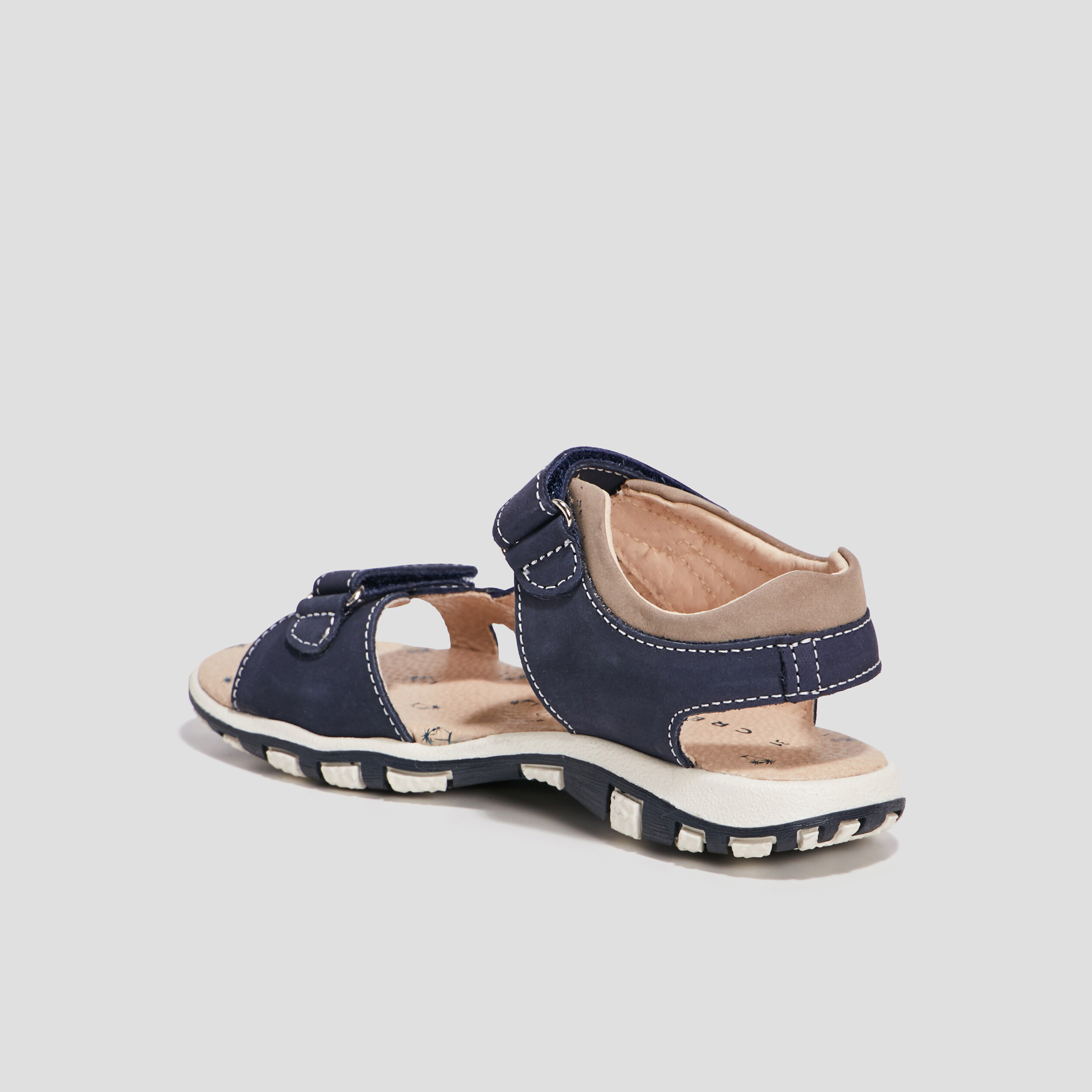 Sandales à scratchs en cuir bleu marine garçon | La Halle
