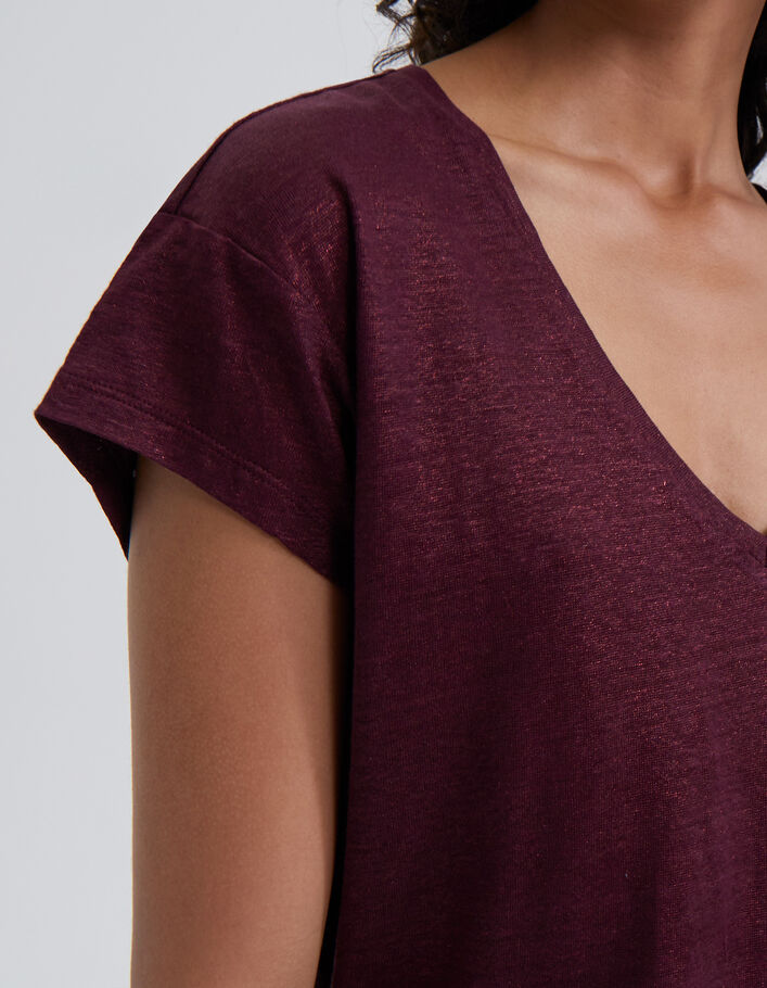 Tee-shirt grenat en maille de lin foil Femme