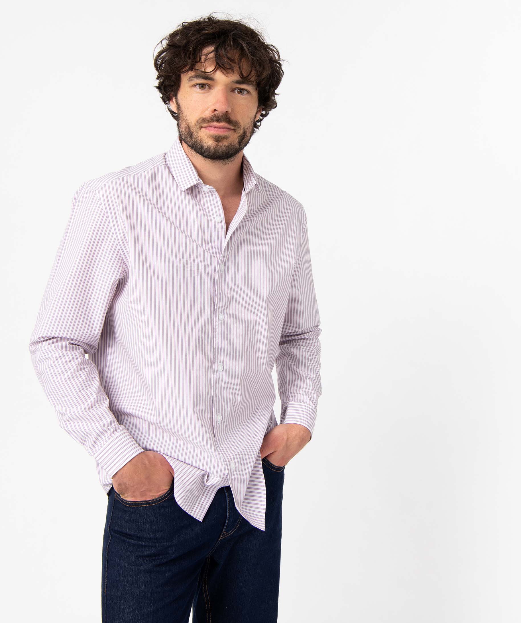 Chemise homme rayée à manches longues raye | GEMO