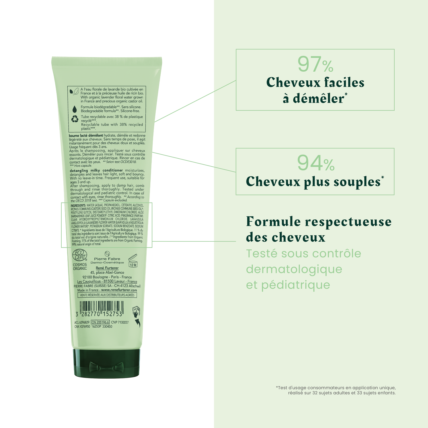 René Furterer Baume Lacté Démêlant Naturia Bio - Tous types de cheveux - 150 ml