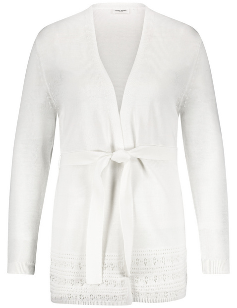Offener Cardigan mit Häkel-Details und Bindegürtel