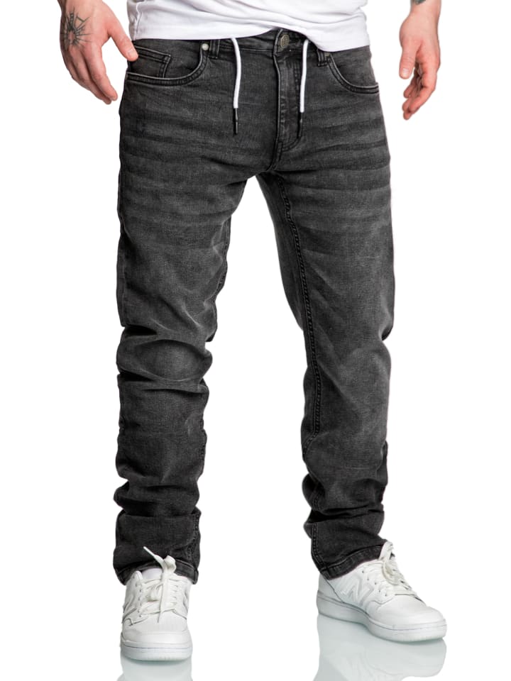 Amaci&Sons Sweathose im Denim Look COPPELL in Schwarz günstig kaufen