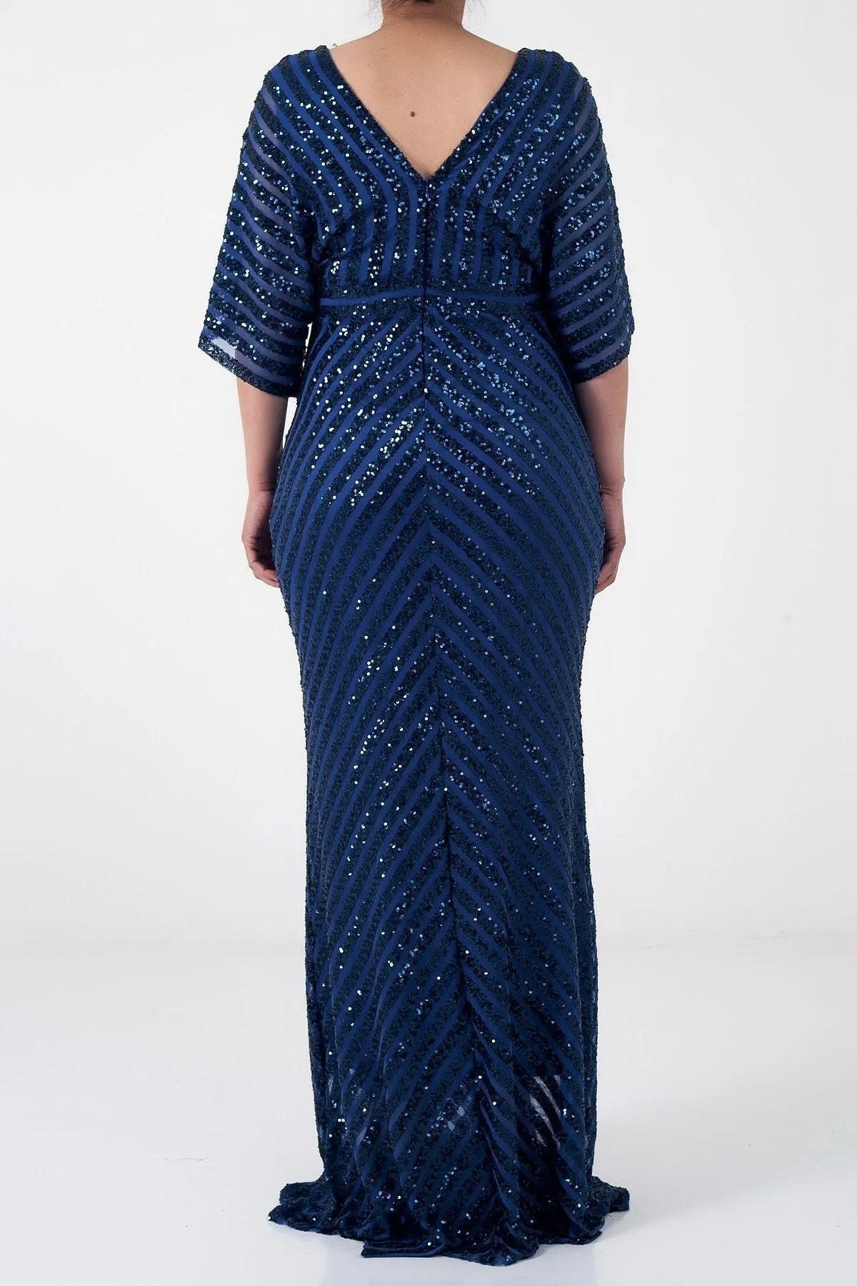 By Saygı  Langes, mit Pailletten gefüttertes Ottoban-Abendkleid für Damen