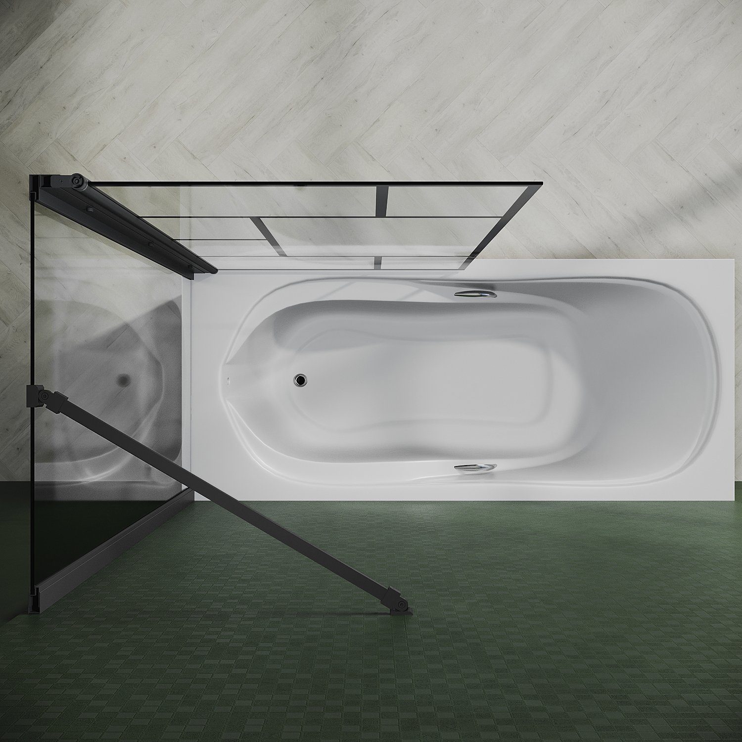 SONNI Badewannenaufsatz NANO Glas, mit Seitenwand, Faltbar, 80x140cm, Schwarz, Faltwand, Einscheibensicherheitsglas mit Nano Beschichtung, für Badezimmer, faltbar