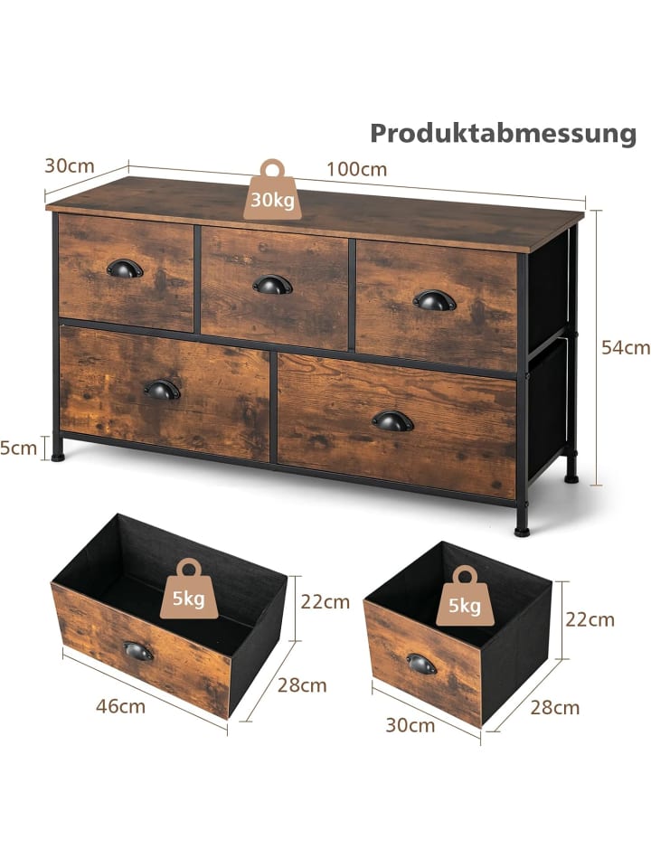 COSTWAY Kommode 5 Schubladen in Braun günstig kaufen onesize