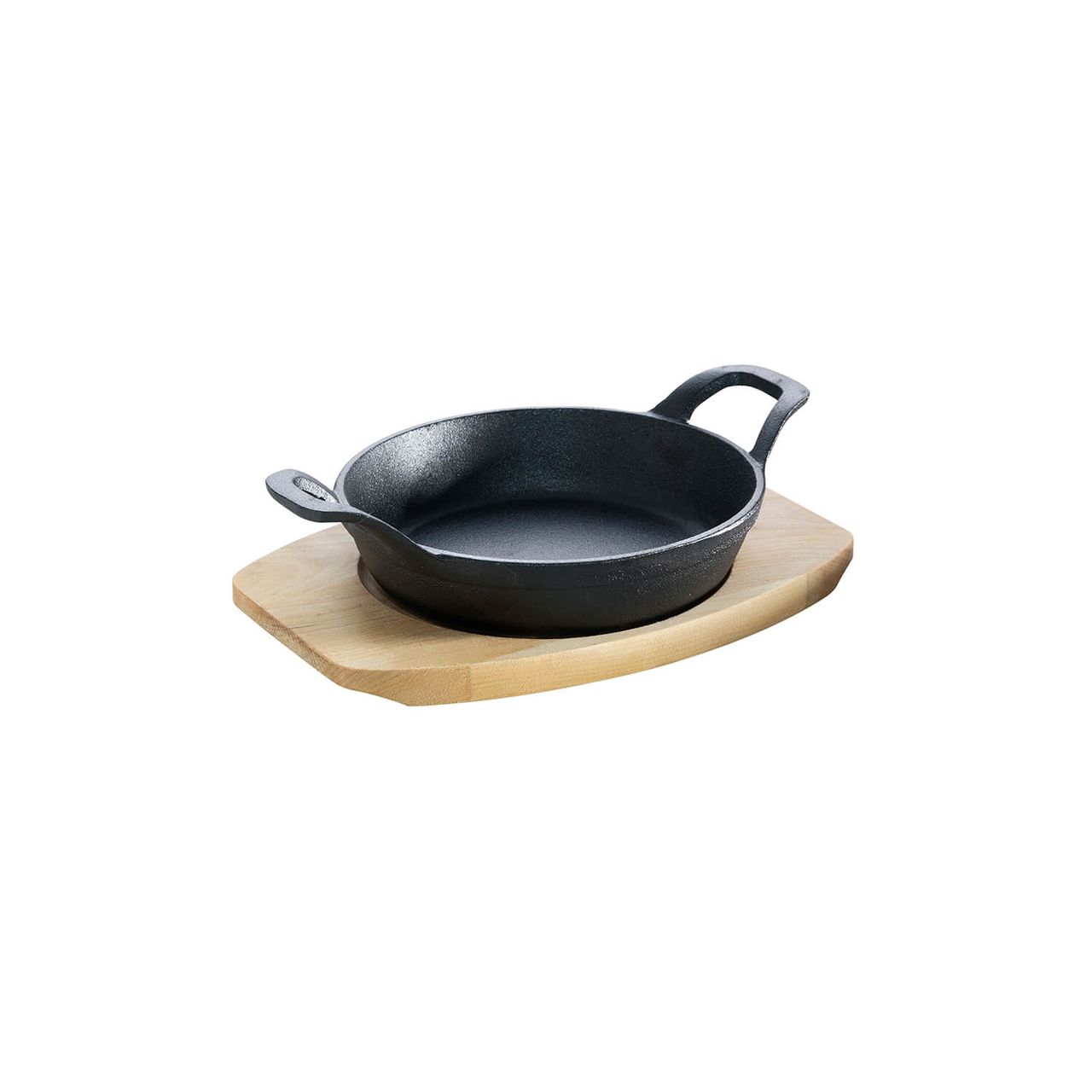 Allgrill Guss-Servierpfanne und Holzuntersetzer 12cm rund schwarz