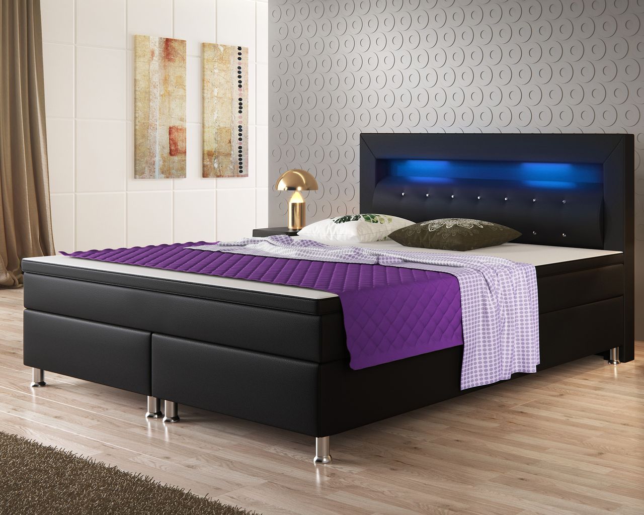 IHG Boxspringbett Monaco 180x200 cm Kunstleder Schwarz