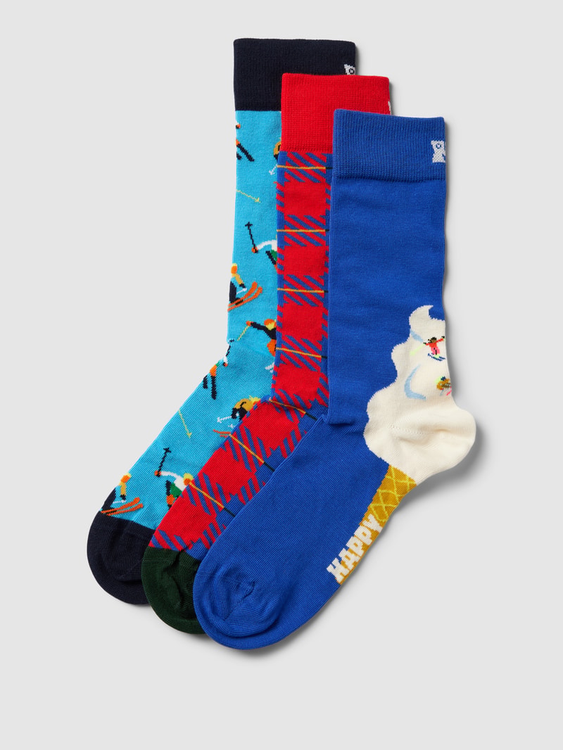 Socken mit Allover-Muster im 3er-Pack Modell 'Downhill' in blau