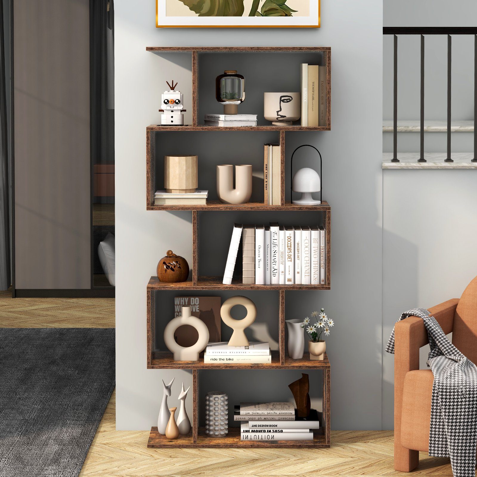 COSTWAY Bücherregal, Raumteiler mit 5 Ebenen, 70 x 23,5 x 158 cm