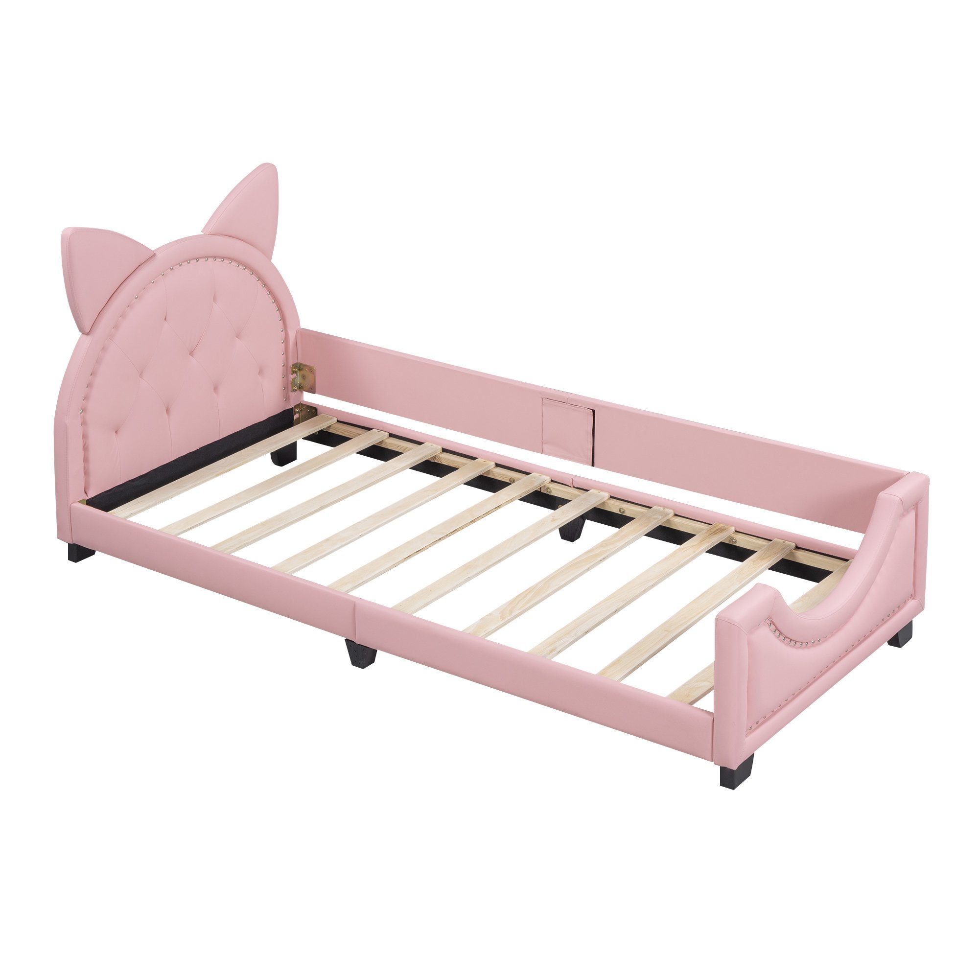 REDOM Polsterbett Einzelbett, Kinderbett, mit Holz Lattenroste und Rückenlehne (Form von Karton-Ohren, 90 x 200cm), Ohne Matratze