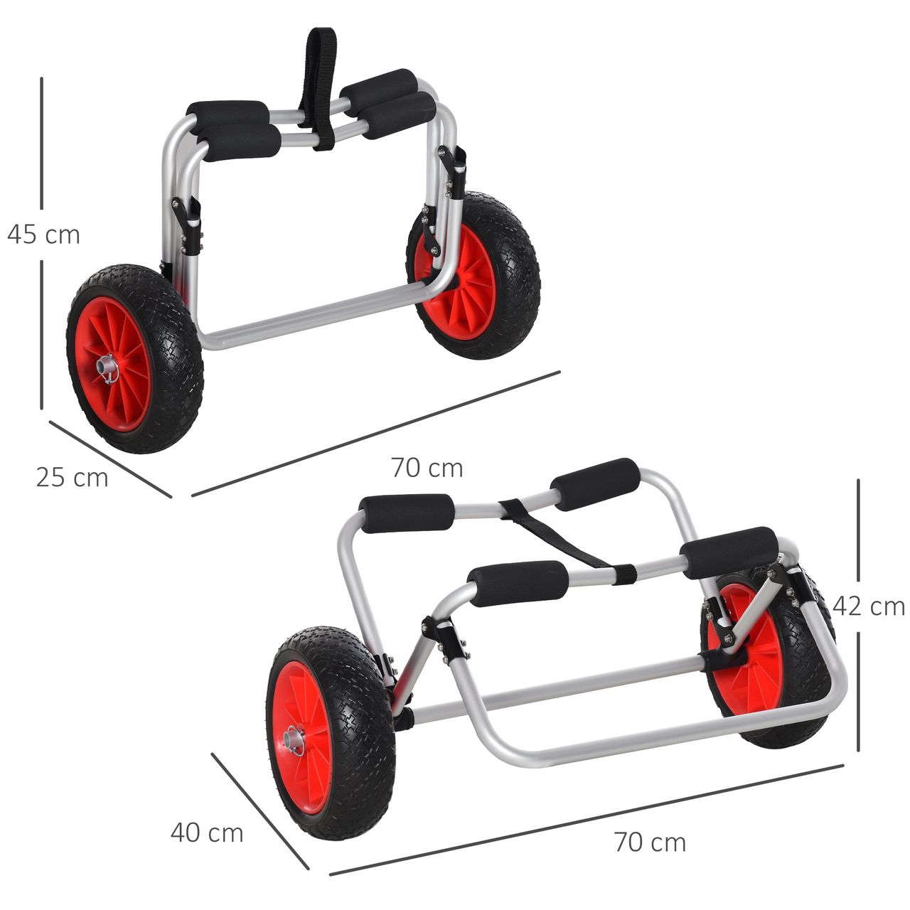 HOMCOM Kanuwagen Kajakwagen Surfwagen klappbar mit Gurt PU-Räder Alu bis 90 kg