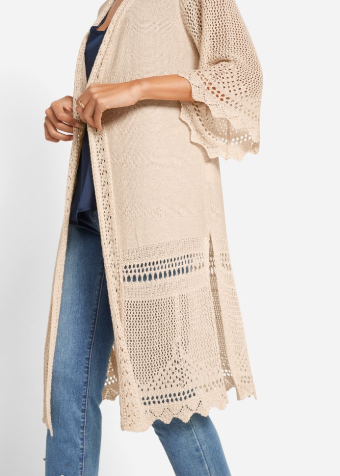Ajour-Longstrickjacke