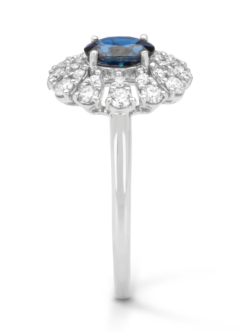 Diamond Point  Witgouden ring, 0.64 ct blauwe saffier, Majestic