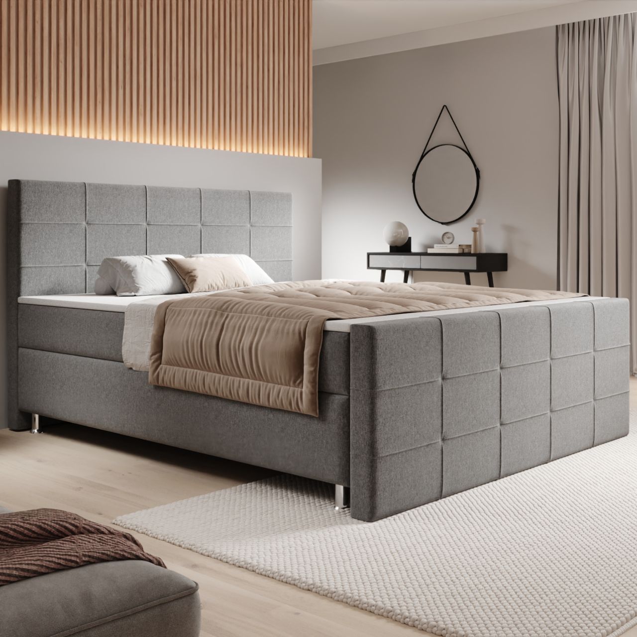IHG IHG Boxspringbett Florenz 180x200cm Webstoff Grau