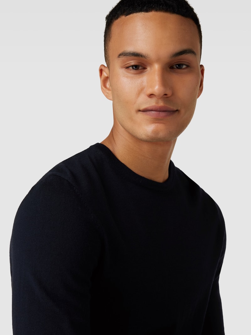 Pullover aus Schurwolle mit Rundhalsausschnitt in marineblau