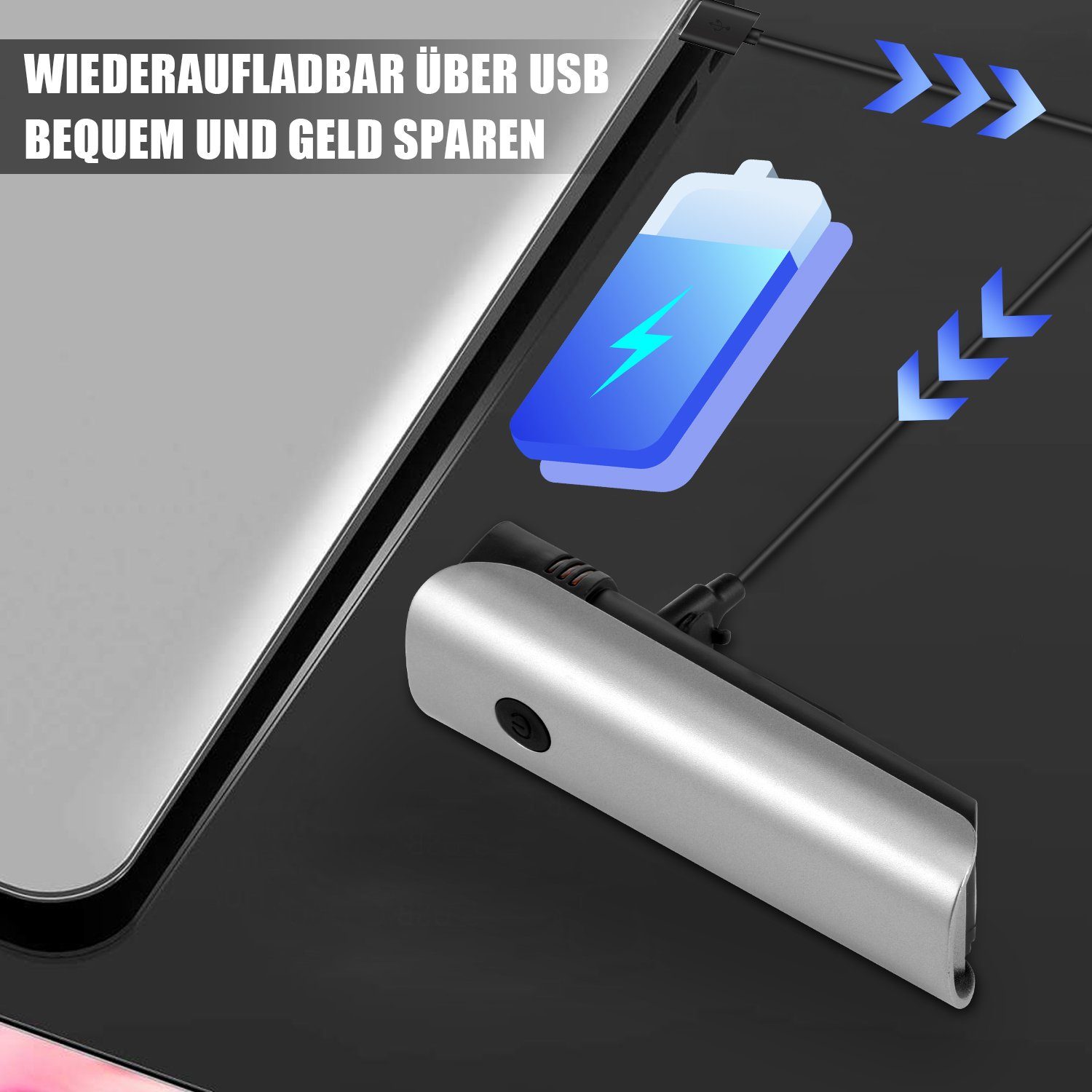 LETGOSPT Fahrradbeleuchtung LED Fahrradlampe Set StVZO zugelassen, Fahrradlicht Vorne 30 Lux, USB Aufladbar mit Batterie Aufforderung schwach,IPX5 Wasserdicht
