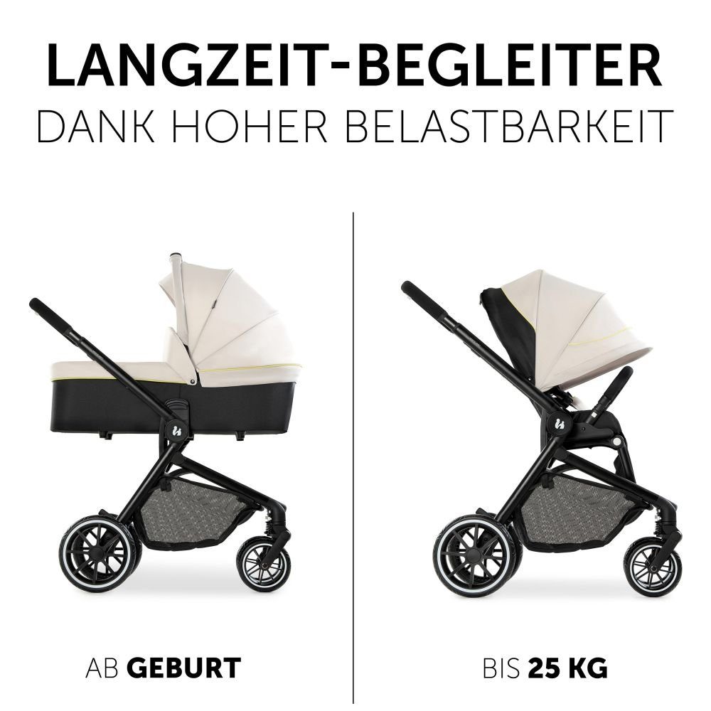 Hauck Kombi-Kinderwagen Move so Simply - Beige Neon, 2in1 Kinderwagen Buggy inkl. Babywanne & Sportsitz mit Liegefunktion