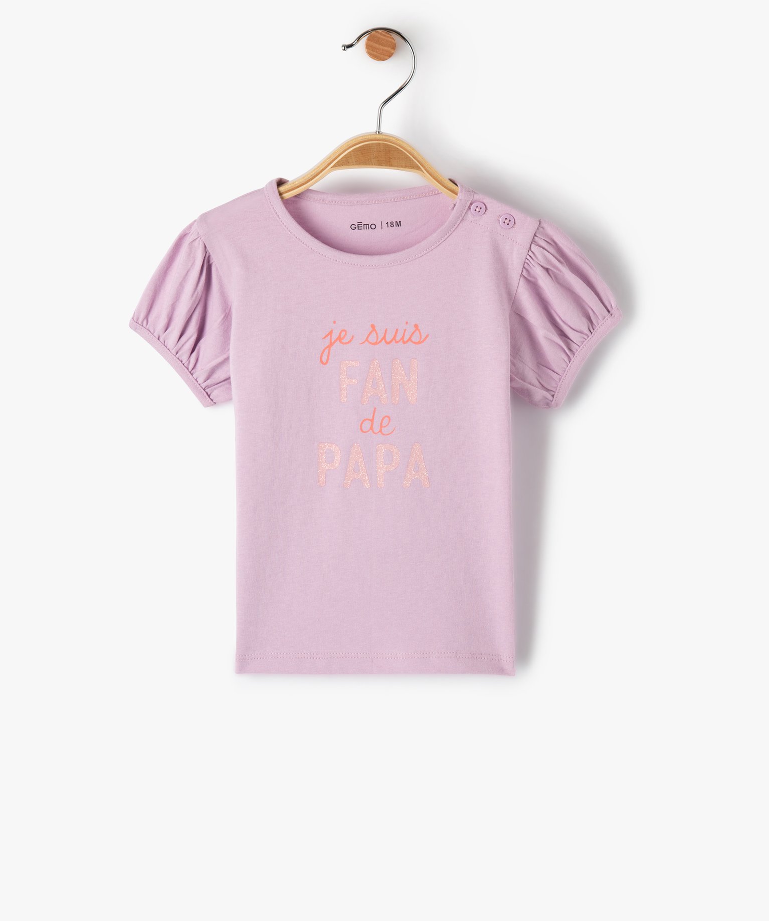 Tee-shirt bébé fille à manches ballon et message pailleté violet clair | GEMO