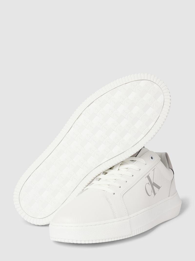 Sneaker aus Leder mit Label-Print in weiss