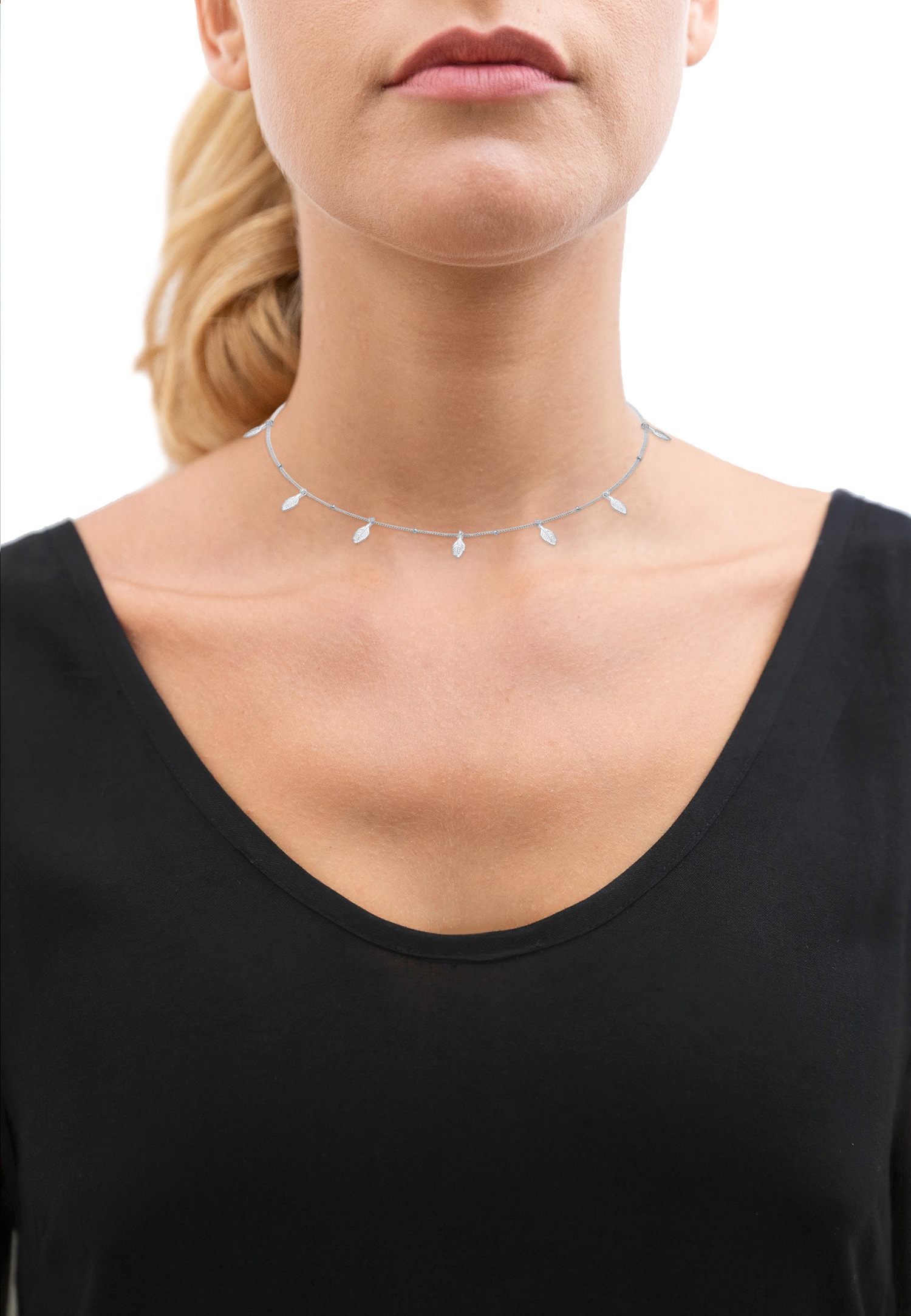 Collana girocollo Elli con pendente a piuma in stile boho per donna, in argento placcato oro (925/1000)