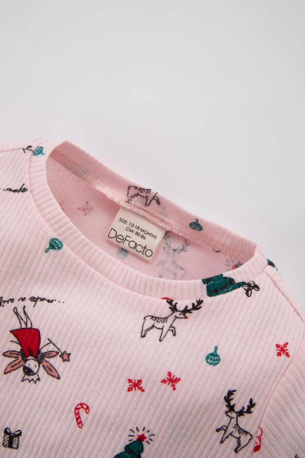 DeFacto  Langärmliges, geripptes Camisole-Pyjama-Set mit Weihnachtsmotiv für Babys