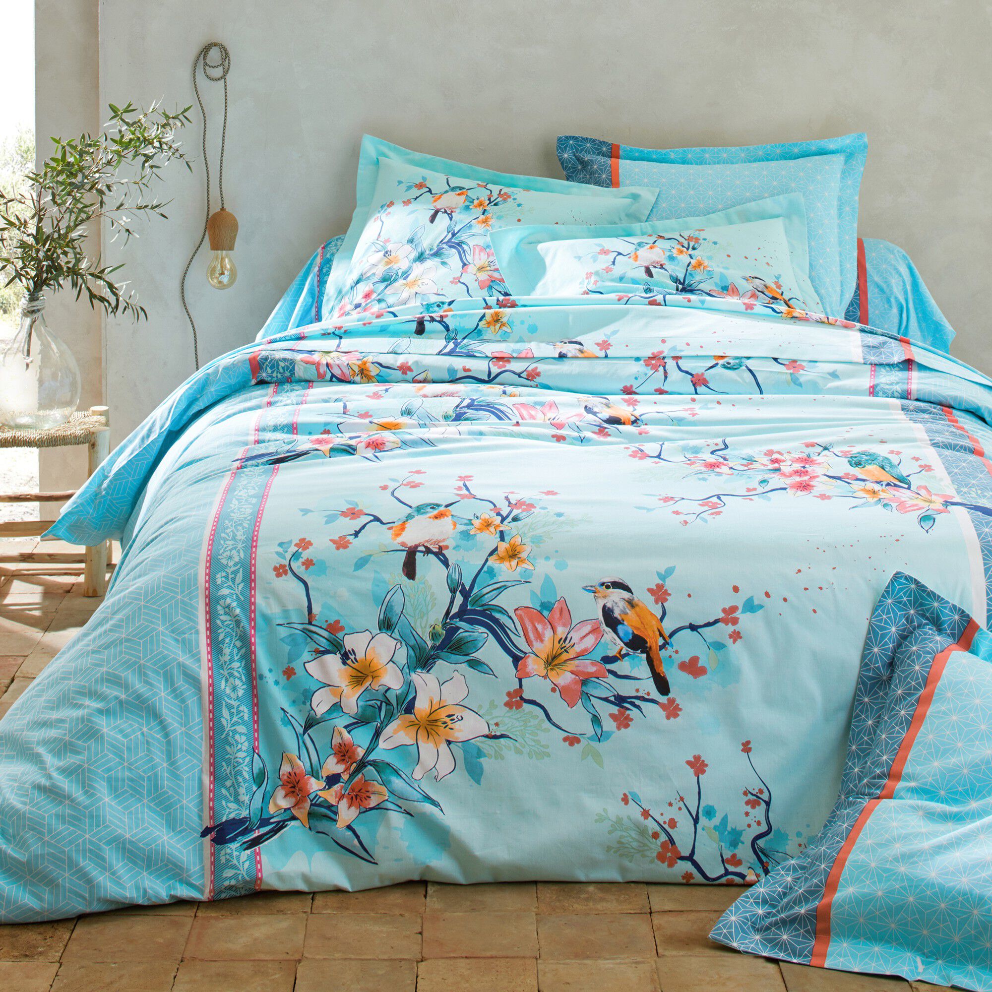 Linge de lit Birdy en coton imprimé oiseaux