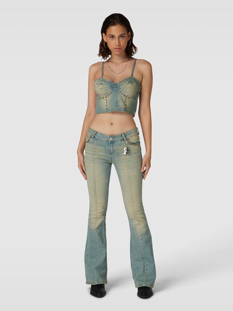 Bootcut Jeans mit Label-Applikation Modell 'FLARED GREENWASH' in petrol