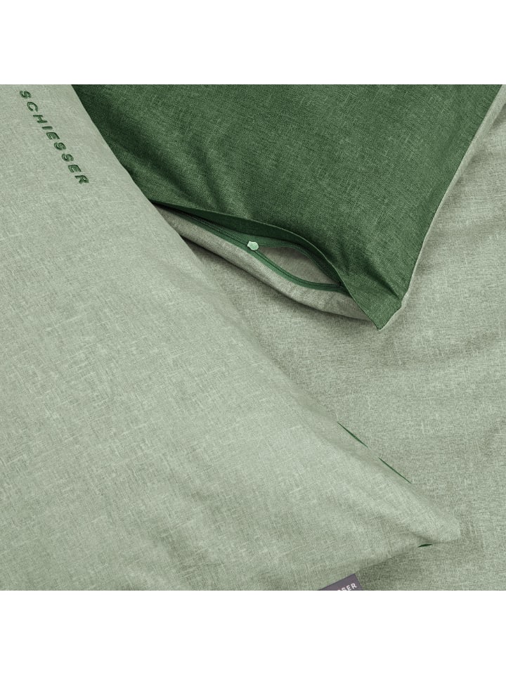 Schiesser 2er-Set: Renforcé-Kissenhüllen in Grün günstig kaufen 40 x 80 cm