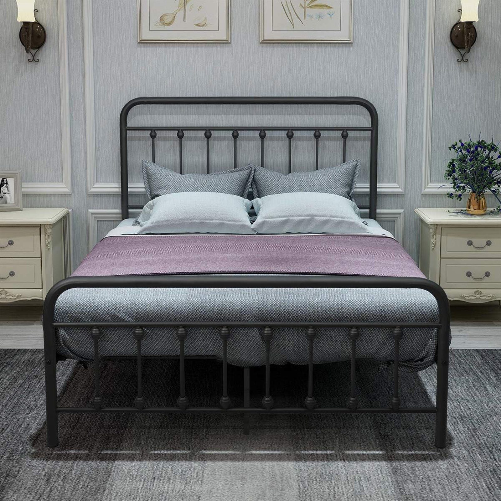 OKWISH Metallbett Bett Tagesbett Eisenbett Doppelbett (Modern Gästebett Jugendbett, Bettrahmen Metallbett Bettgestell aus Metall mit Lattenrost), ohne Matratze