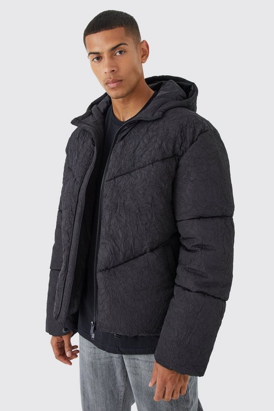 Strukturierte Steppjacke in Knitteroptik mit Kapuze