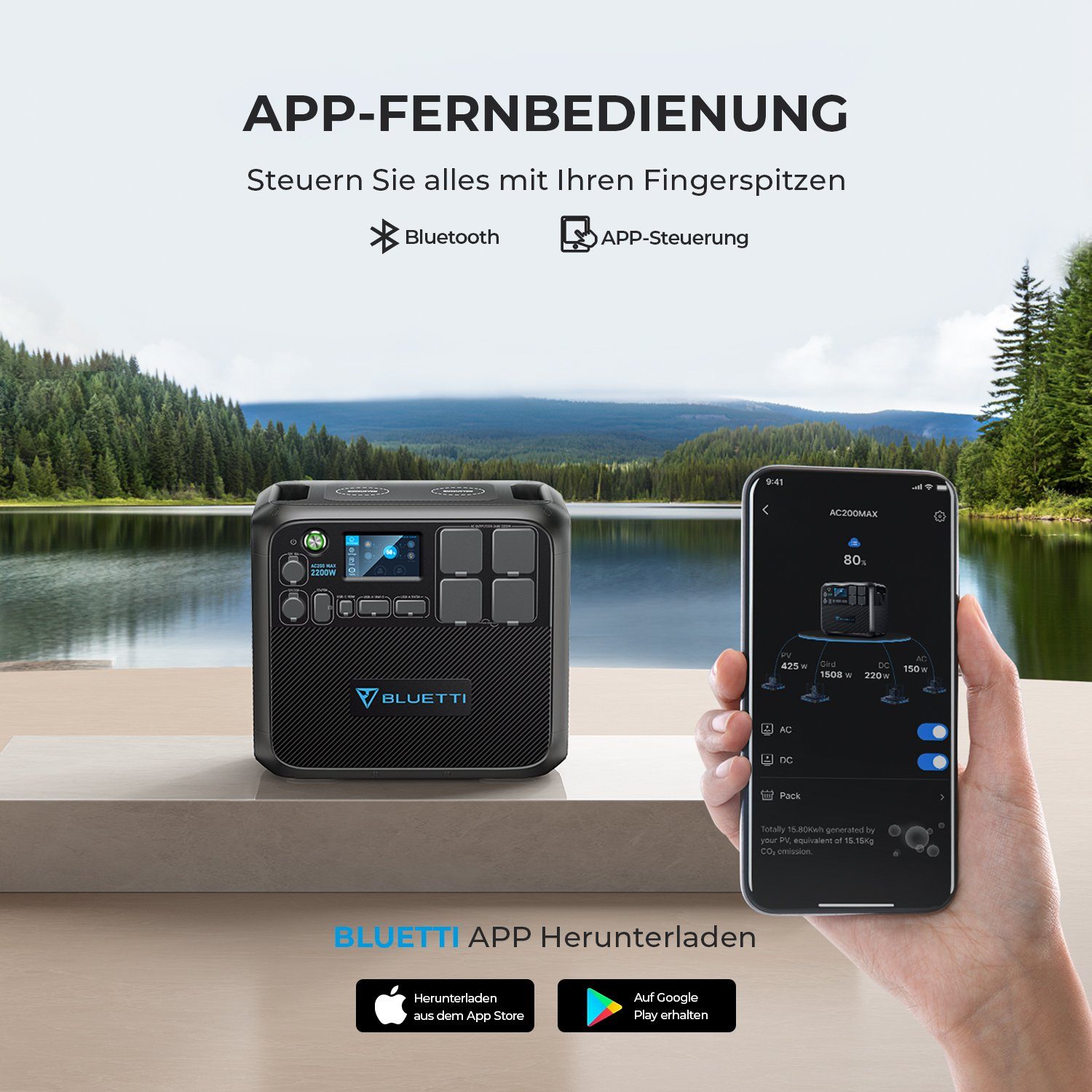 BLUETTI Stromerzeuger AC200MAX Solargenerator, (1-tlg., 4 x Wechselstrom), für Camping, Stromausfall