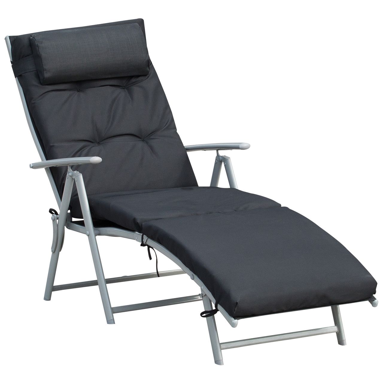 Outsunny Sonnenliege mit Kissen Klappbare Strandliege Gartenliege 7-stufig verstellbare Rückenlehne Relaxliege Metall Textilene Schwarz 137 x 63,5 x 100,5 cm