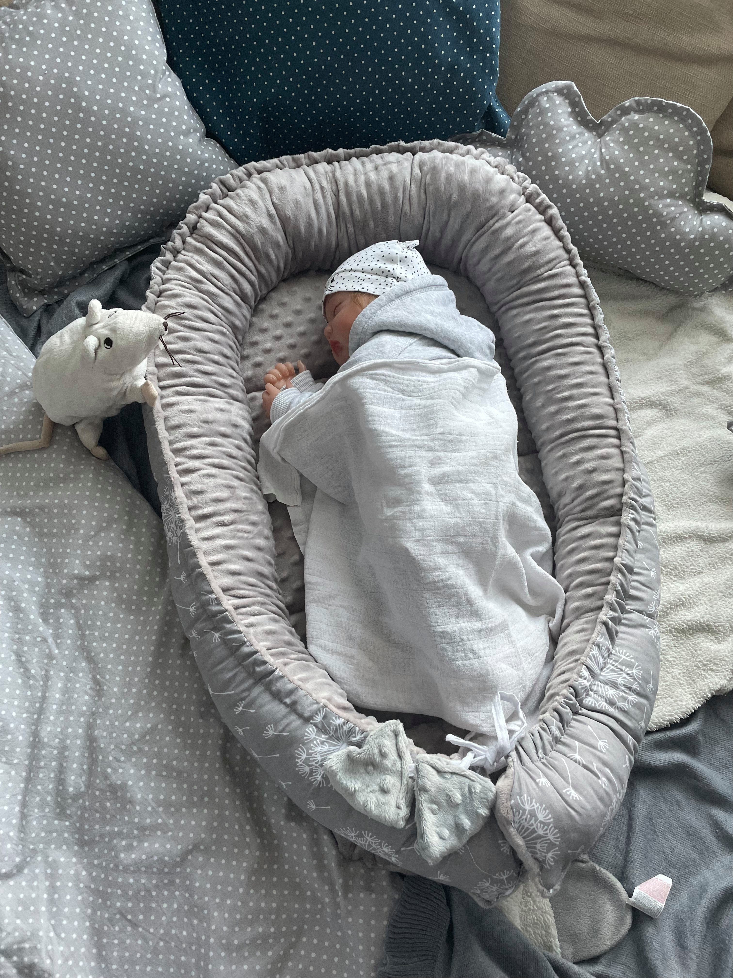 Loolay Bettnestchen MINKY/ Baumwolle BABYNEST Babykokon Geschenk Babyaustattung SET, (MUSTER: PUSTELBLUME Grau/ MINKY grau; SOLO oder im SETS, 1-tlg., Neugeborene Nestchen, Babynestchen, Reisebett von LOOLAY), LOOLAY® - 100% Europäische Stoffe und Kl