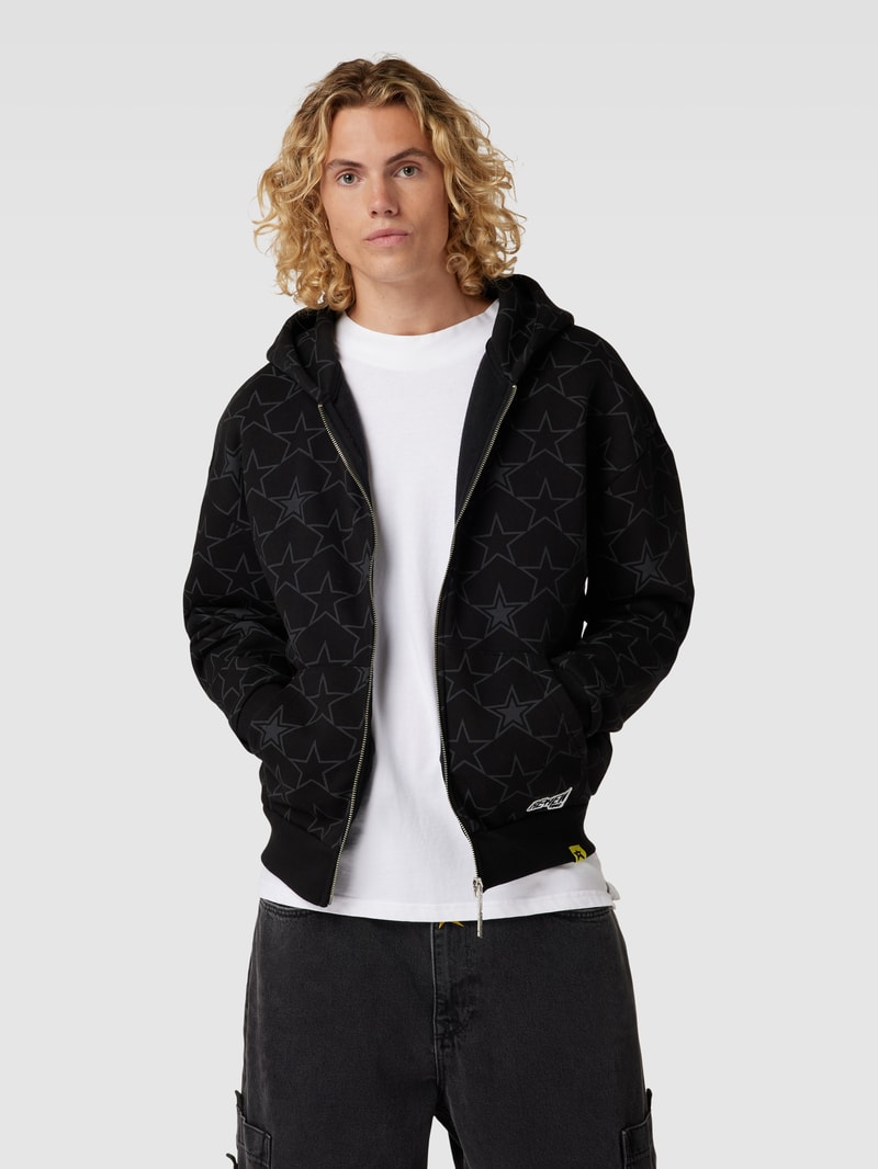 Sweatjacke mit Allover-Print in schwarz