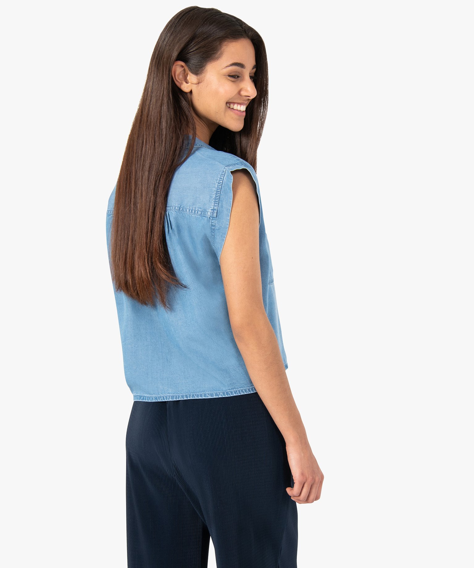 Chemise femme courte sans manches en Lyocell denim | GEMO