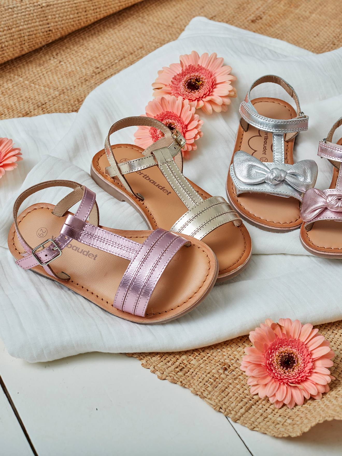 Sandales cuir fille argent