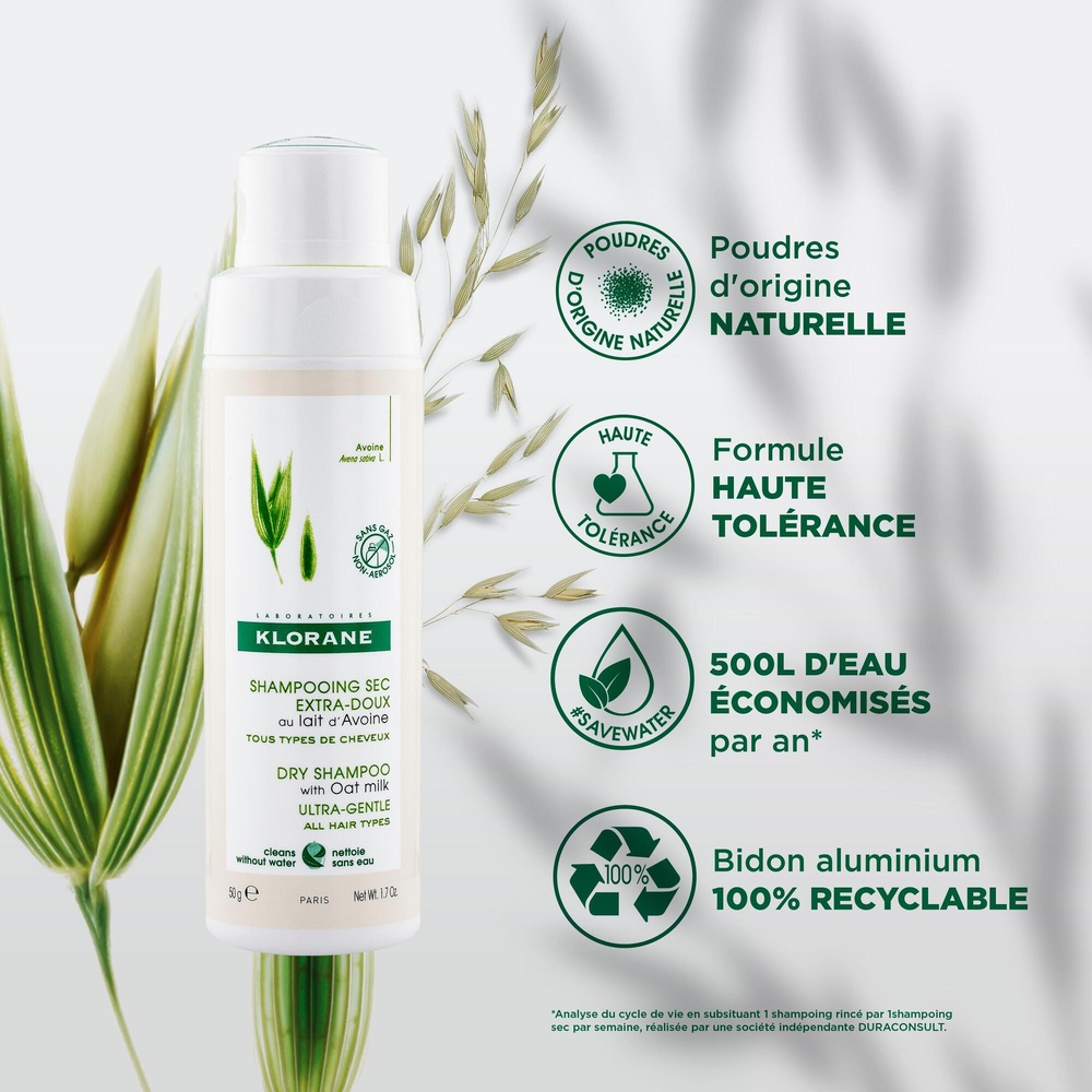 Klorane Lait d'avoine Shampooing  Sec rotopoudre  50 gr Shampooing sec