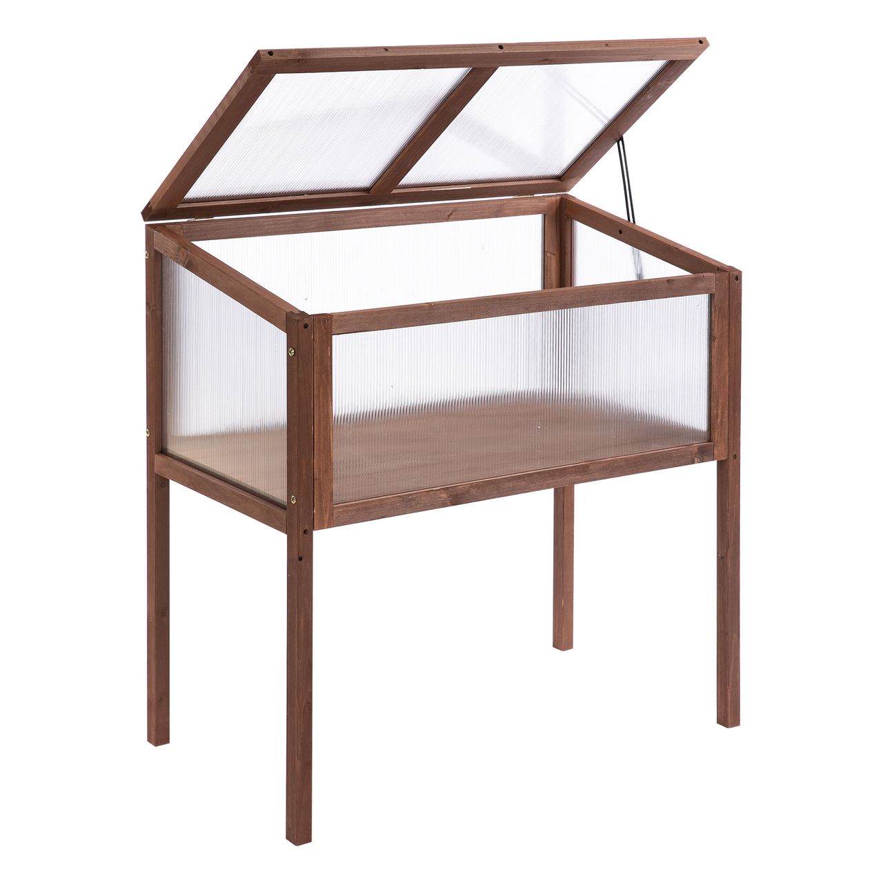 Outsunny Hochbeet aus Holz Frühbeet Gewächstisch Braun Tannenholz PC-Platte 90 x 50 x 93 cm