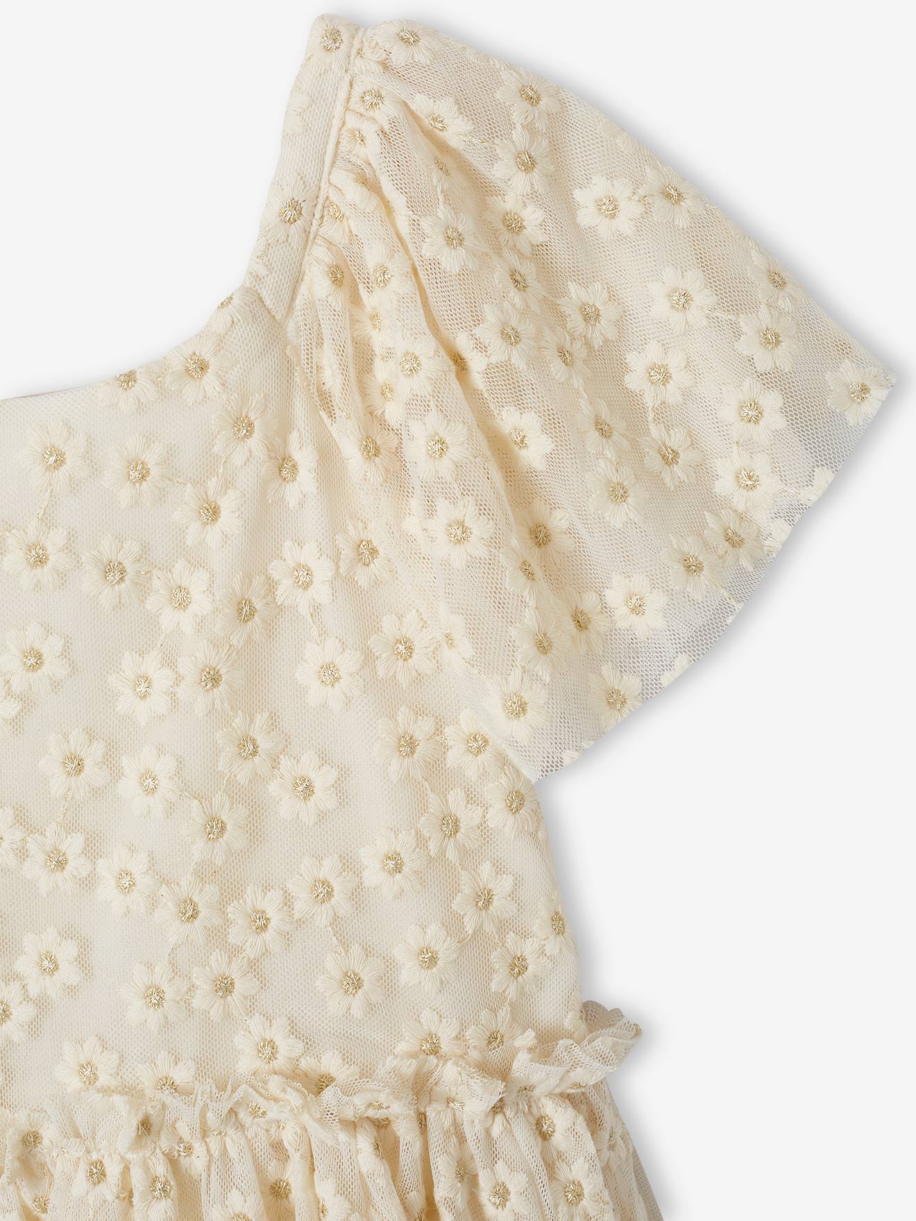 Vertbaudet Festliches Mädchen Tüllkleid mit Stickerei - vanille
