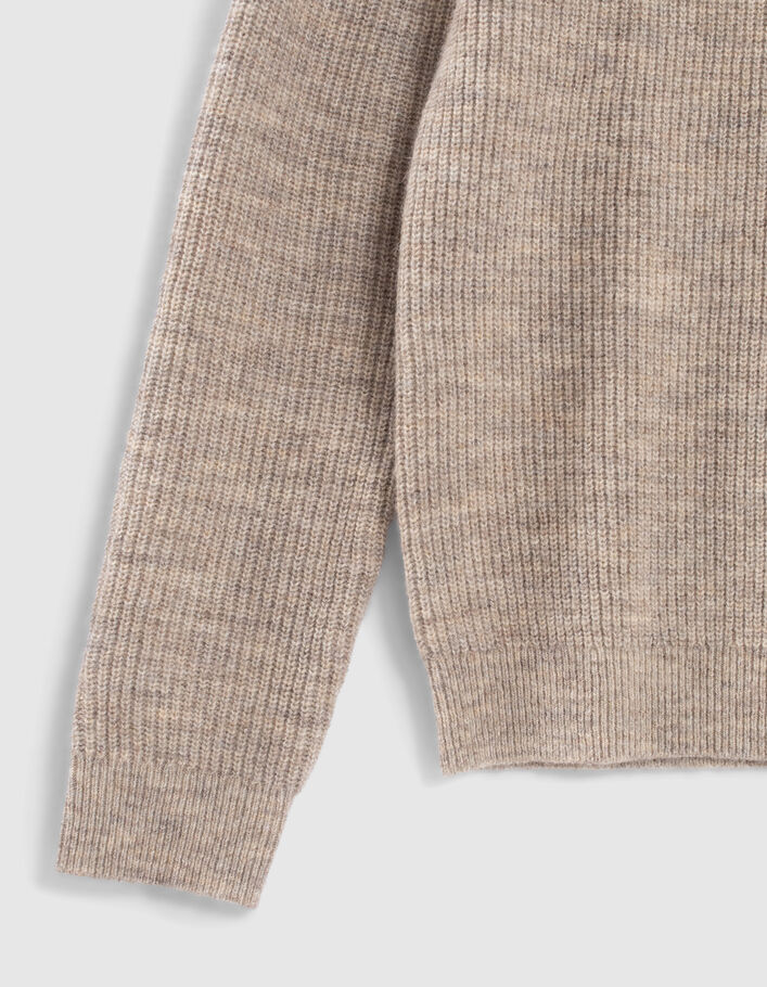 Pull vison tricot côtelé à col cheminée Homme