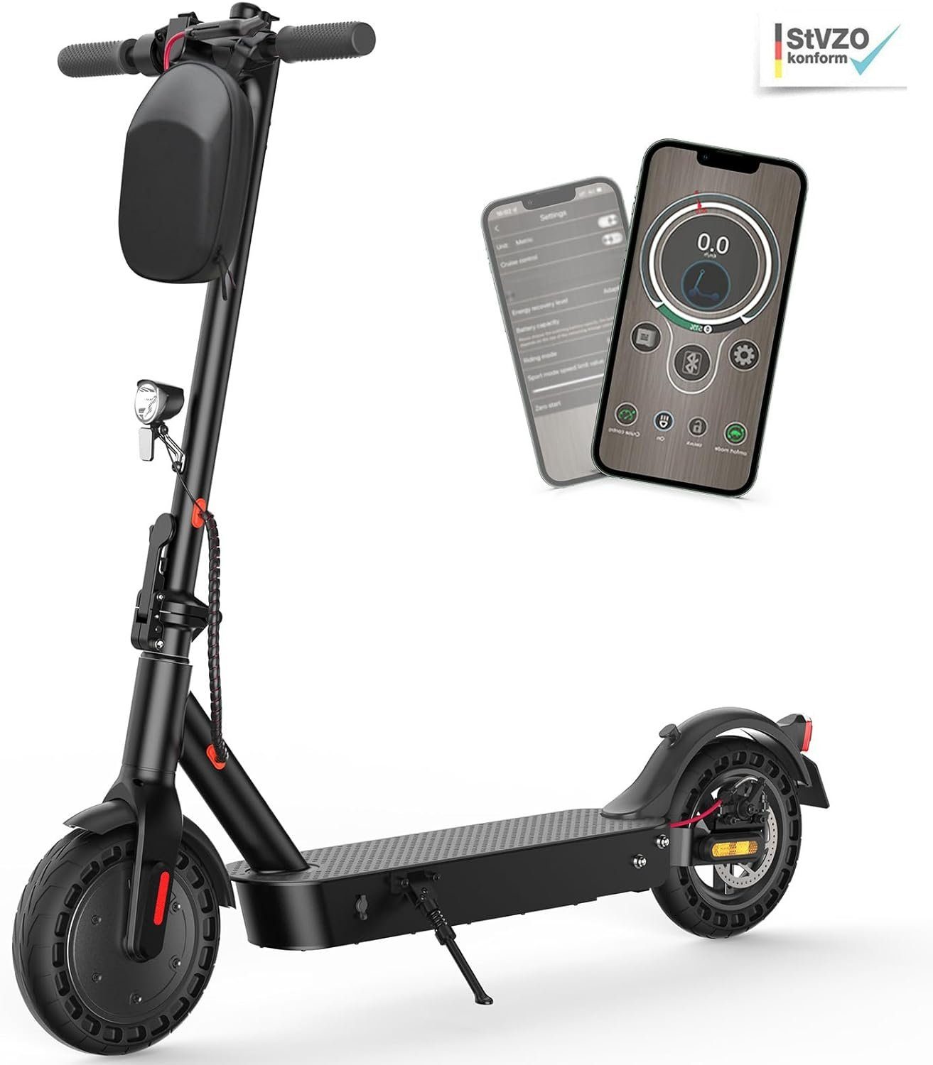 LETGOSPT E-Scooter Elektro Scooter mit Straßenzulassung ABE SCHWARZ E9T MAX, 500,00 W, klappbar, 40KM maximale Reichweite,Doppeltes Bremssystem und Rücklicht