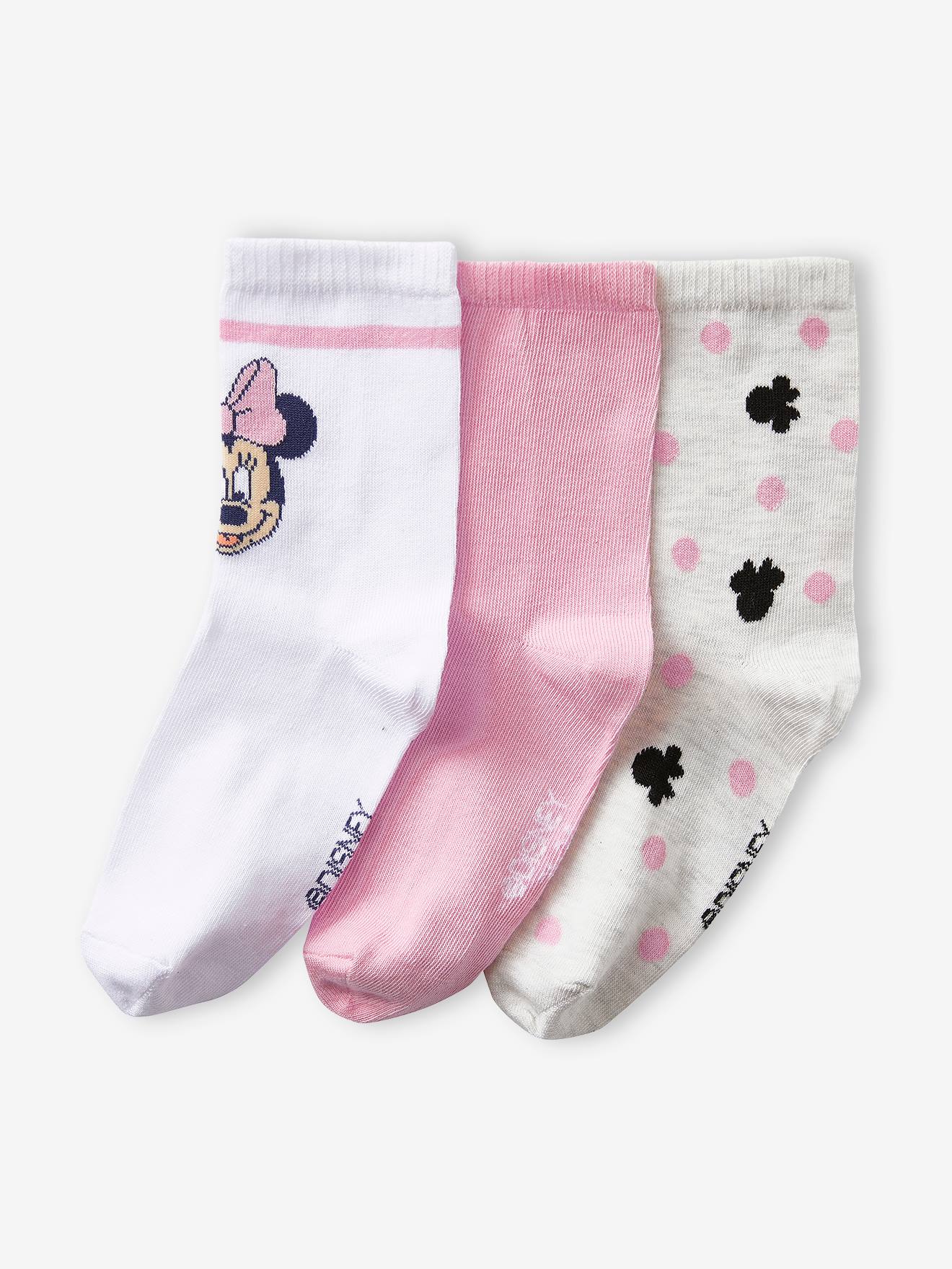 Minnie 3er-Pack Kinder Socken Disney MINNIE MAUS Oeko-Tex - rosa/weiß/grau meliert