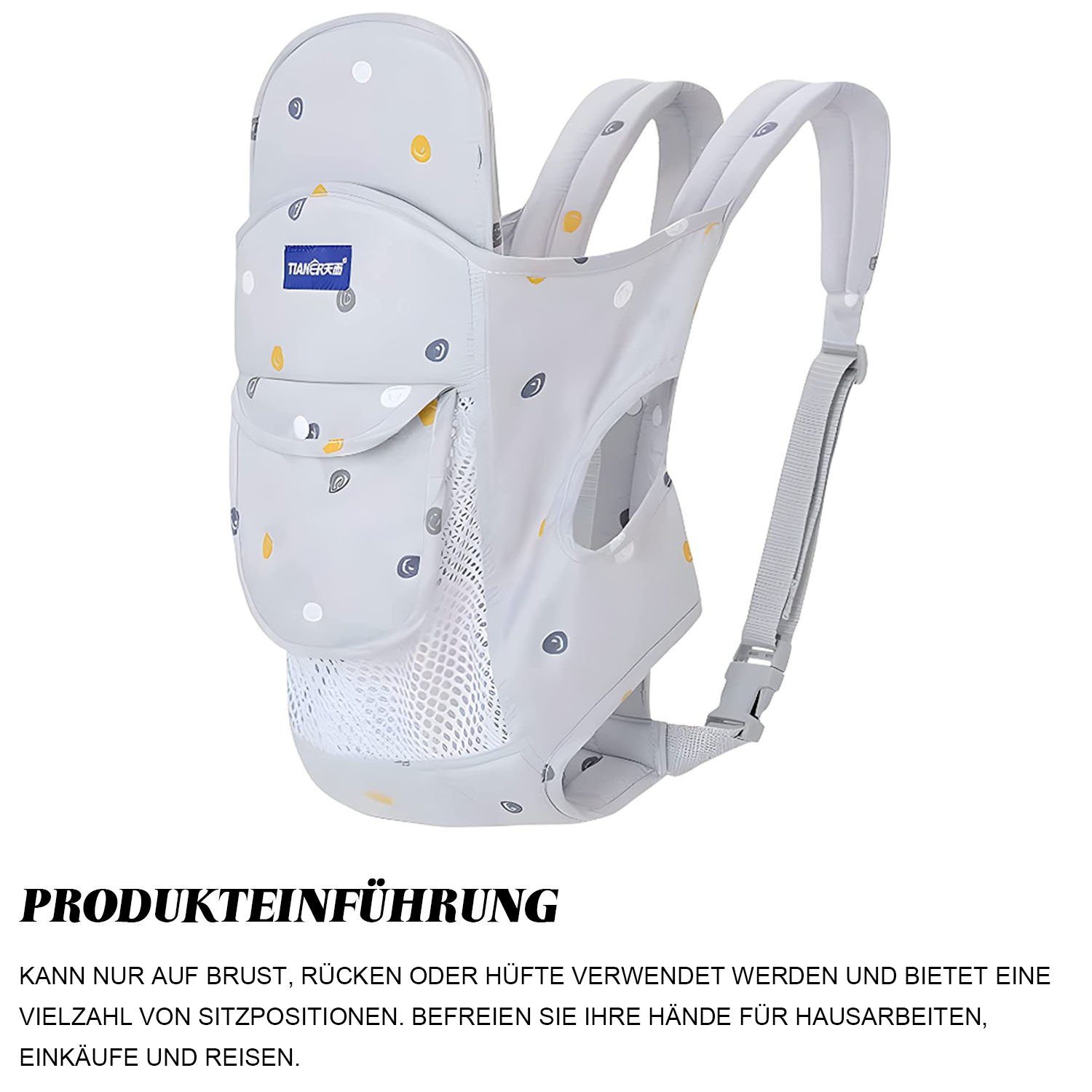 TOPMELON Bauchtrage 4-in-1 Babytrage Rückentrage Ergonomisch Atmungsaktiv